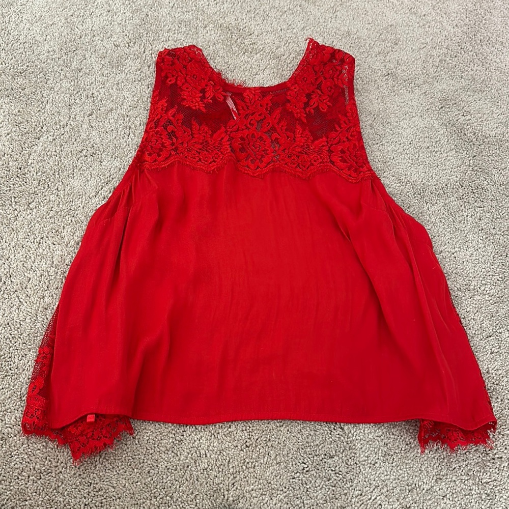 Free people red lace backless top